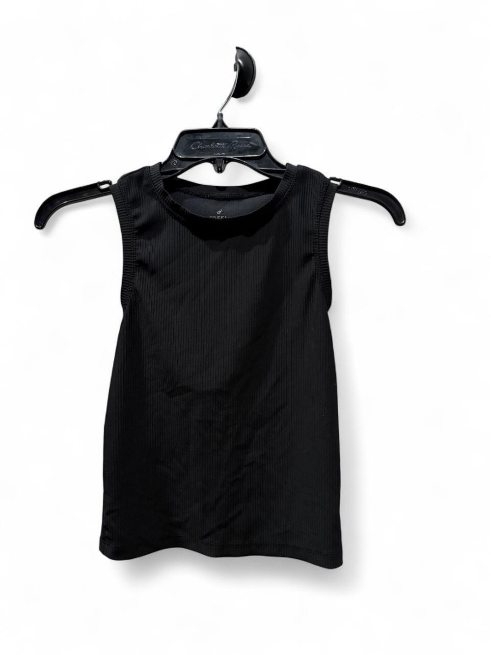 Black Ribbed Sleeveless Athletic Tank Top - Women